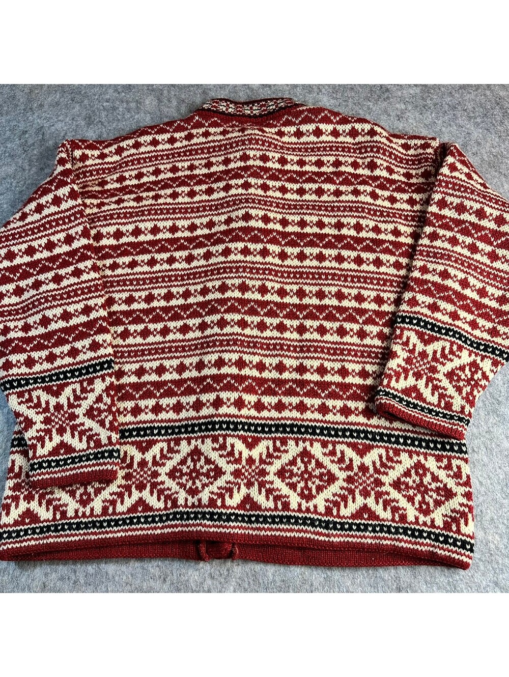 Vintage L.L. Bean Red Nordic Fair Isle Pewter Button Wool Cardigan Sweater Sz L - Picture 15 of 15